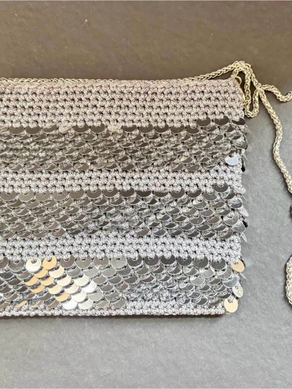 Sequin Crochet Wristlet Clutch in Silver